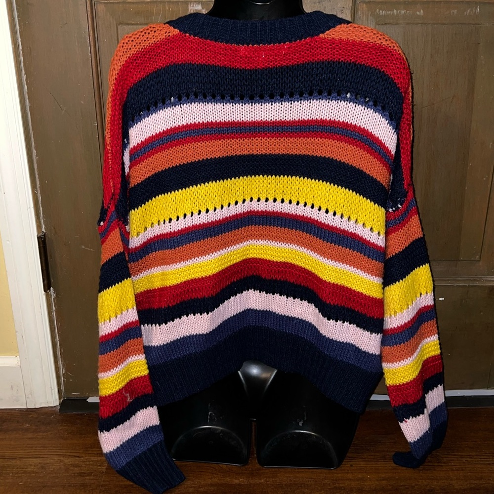 Angel Kiss Boho Red Colorful Oversized Acrylic Knit Y2K Crewneck Sweater Size L - Picture 5 of 9